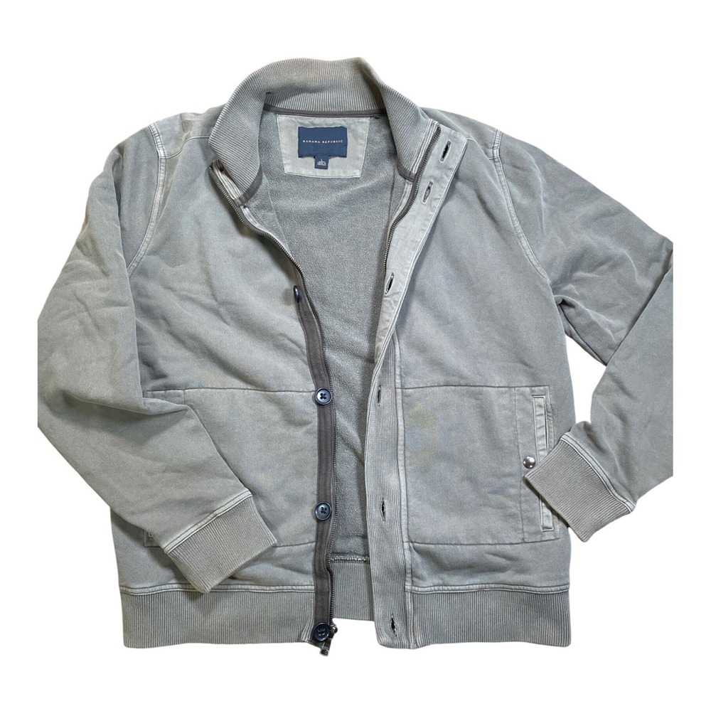 Banana Republic Lightweight Bomber Jacket Mens Grey Snap Button Collar